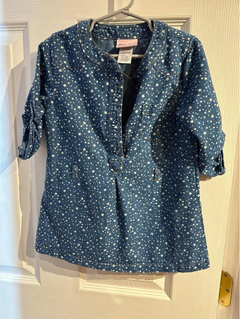 Little Lass Girls Denim Star Print Tunic Top